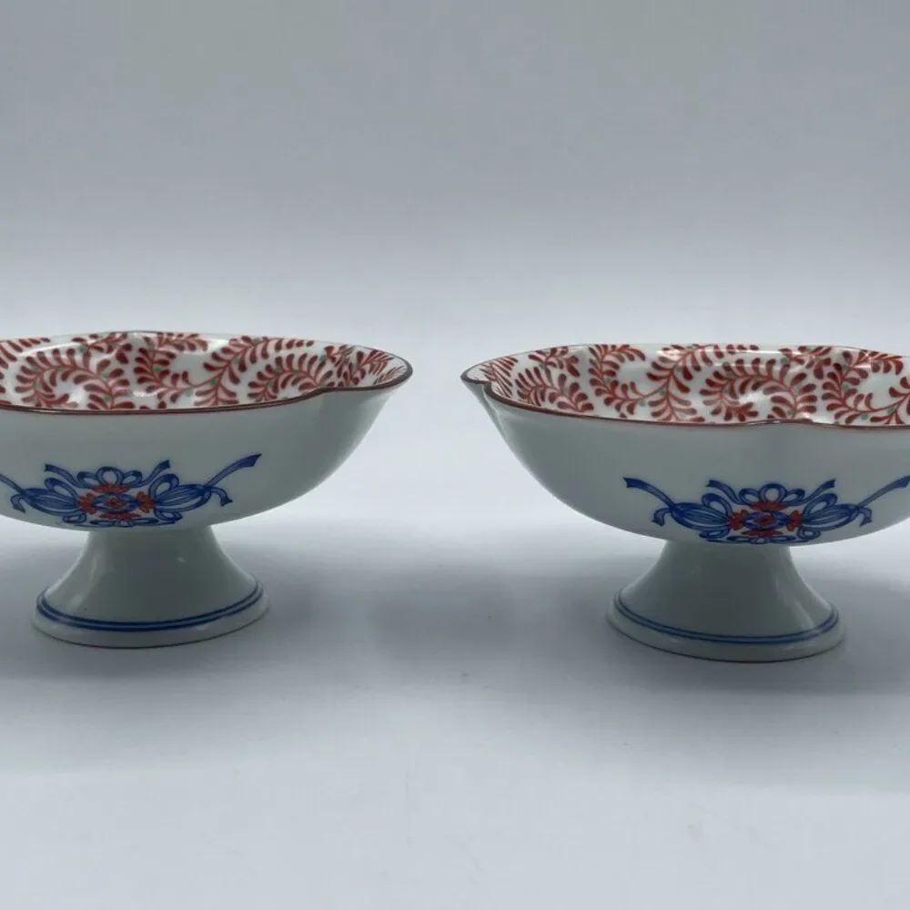 2 Gen-emon kJapan Orange & Blue Porcelain Bowls Signed 4